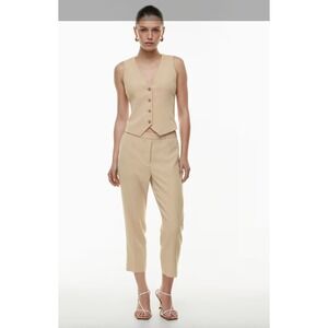 $148 Babaton Conan Beige Tailored Cropped Trousers Elastic Waist Size 8